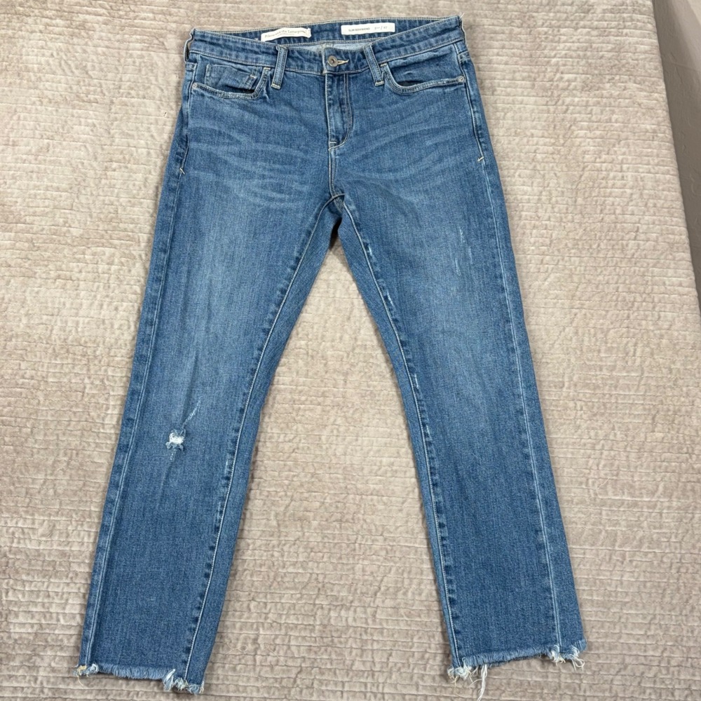 Pilcro and the Letterpress Slim Boyfriend Jeans Medium Wash Distressed Size 27